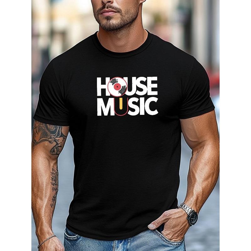 Men s House Music Graphic Summer Casual Crew Neck Short Sleeve T-Shirt S чёрный