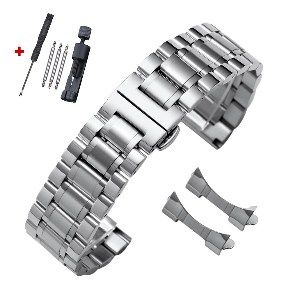 Luxury Arc Flat End Solid Stainless Steel Watch Bracelet for Tissot Butterfly Clasp Strap 12/14/16/18/19/20/21/22/24mm Watchband