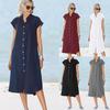Cardigan Collar Shirt Dress-Single Breasted Linen Blend Pocket Dress for Women,Plus Size Open Front Tunic with Stand Neck, Casual Chic Layering Piece