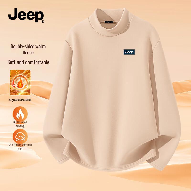 JEEP Men's Thermal Fleece-Lined Half-High Collar Long Sleeve T-Shirt