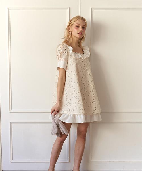Dear Ryu Punching Lace Dress #Ivory