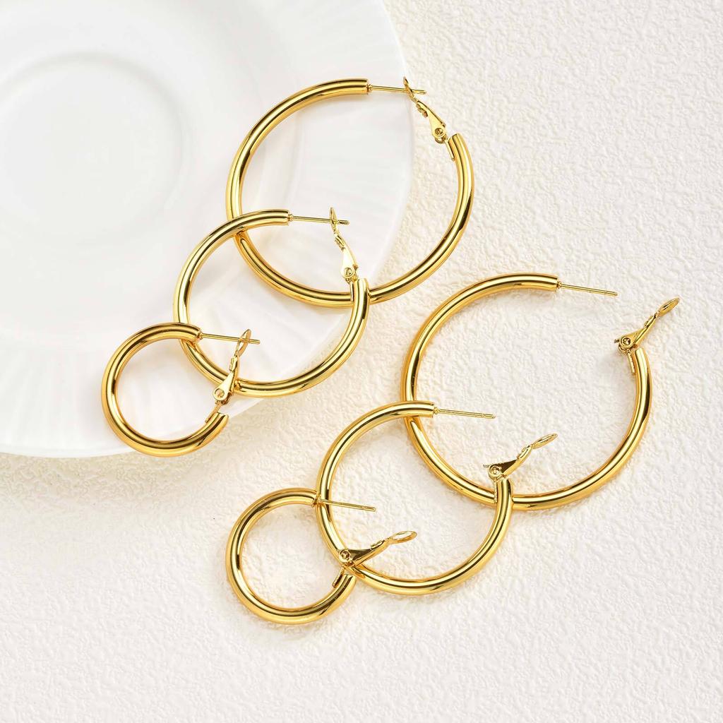 Vnox Stainless Steel 3pairs/set Hoop Earrings For Women, Small Big Round Circle, Classic Anti-allergy Jewelry
