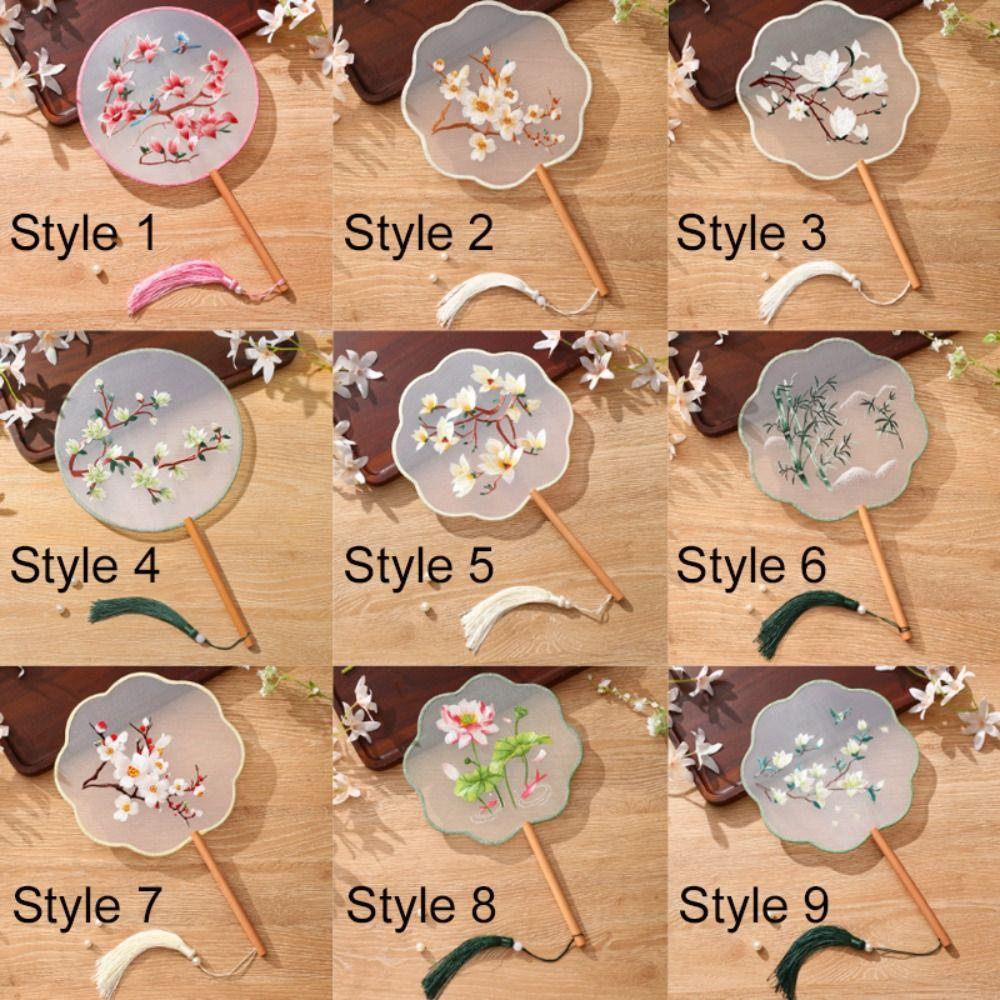 With Tassels Pendant Silk Fan Floral Pattern Tuan Fan Chinese Style Embroidery Fan  Home Decor