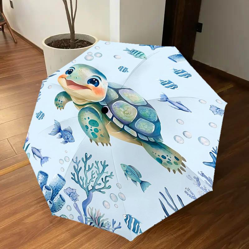 1PC Turtle Ocean Umbrella-8-Rib Reinforced, Automatic Open, Lightweight & Durable, Fashion Accessory for Outdoor, J0378