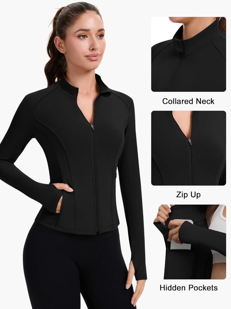 Autumn Slim-Fit Stand-Collar Yoga Jacket, Zip-Up Long-Sleeved Fitness Top