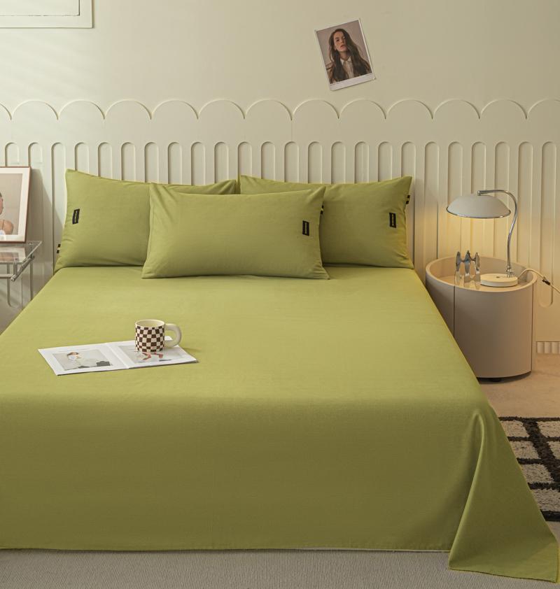 1pcs  Cotton Bed Sheet Solid Color Printed Double Top King Sheets for Girls Boys Kids Single Queen King Size Bed Linen