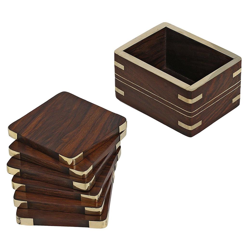 Wooden Drink Coasters Wood Table Coaster Set of 6 for Tea Cups Coffee Mugs Beer Cans Bar Tumblers and Water Glasses