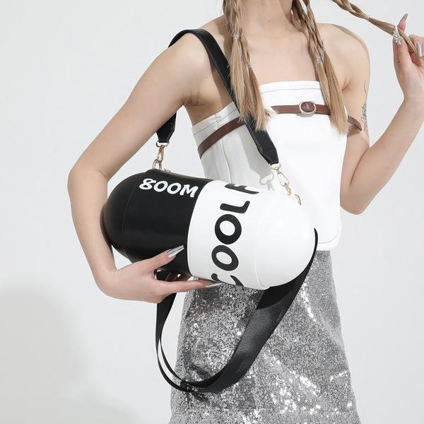 Dopamine Bag Sports Bag Contrasting Color Trend Cylindrical Capsule Bag Wind Personality Funny Oblique Span Bag