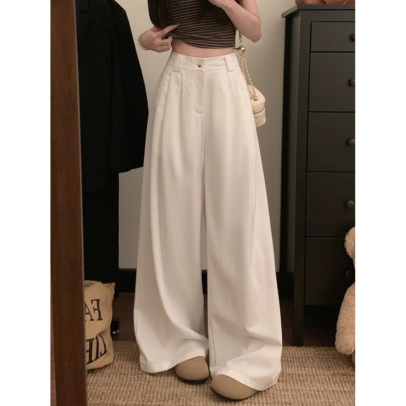 Kumikumi Solid High Waist Loose Casual Pants Wide Leg Pants Women Clothes Autumn Drape All-Match Straight Pants Mopping Pants