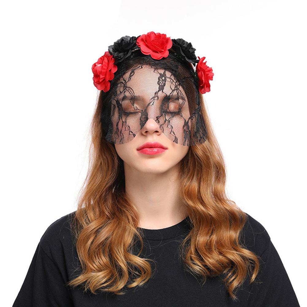Women Elegant Fashion Rose Design Lace Veil Headwear Retro Mask for Halloween Party