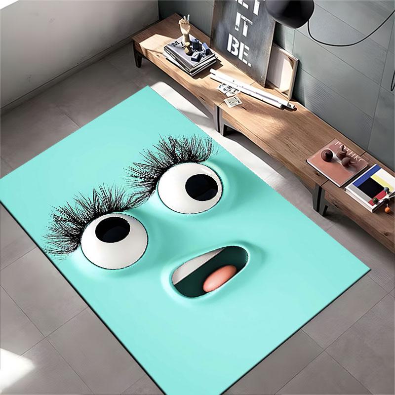 Cute Cartoon Face on Aqua Background suitable as a non-slip mat for the living room or bedroom sofa
