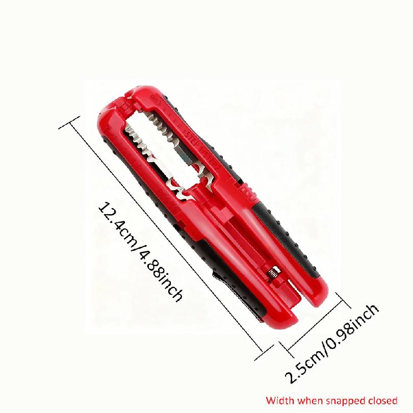 Portable Multifunctional Wire Stripper and Cutter Steel Construction Non Slip Handle Red Black Design with Clip for Easy Carry