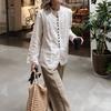 Spring Autumn Women Solid Long Sleeve Stand Collar Loose Shirt Vintage Single Breasted Cotton Linen Casual Blouse Tops