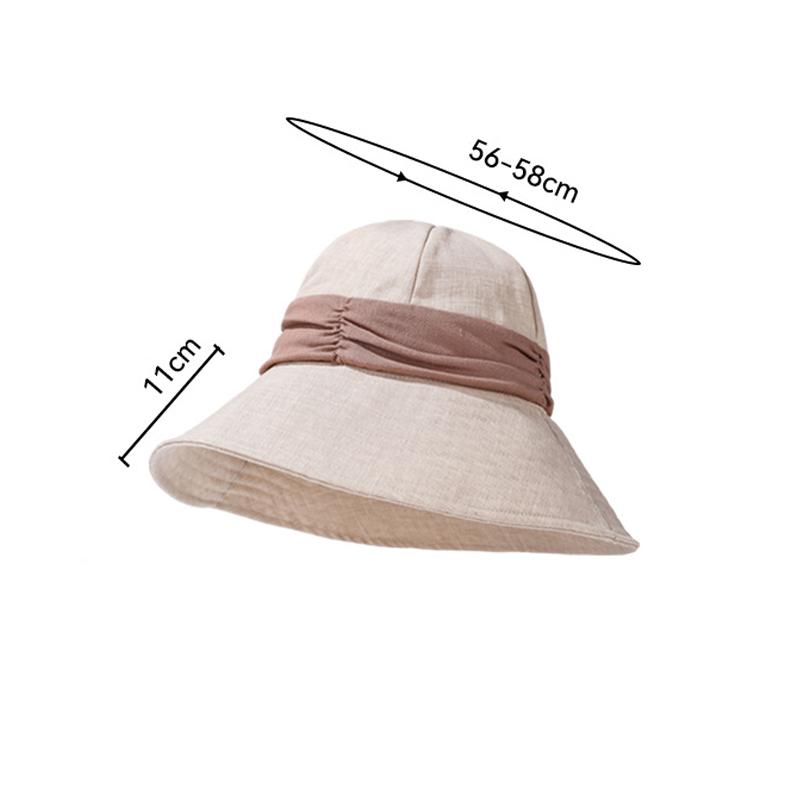 Cotton Linen Lightweight Breathable Fisherman Hat Women's Summer Color-Matching Pleated Sunshade Hat
