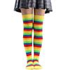 Boven 12 Jaar Nieuwjaar Kerstmis Cosplay Feest Sokken Boven de Knie Regenboog Gestreept Gebreide Lange Sokken voor Grote Meisjes Vrouwen