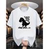 Europäische Größe Herren Dinosaurier T-Shirt, Dinosaurier-Print - Schwarz-Weiß Cartoon T-Rex Design, Lässiges Rundhals Kurzarm Sommer Oberteil, Verspielte Grafik