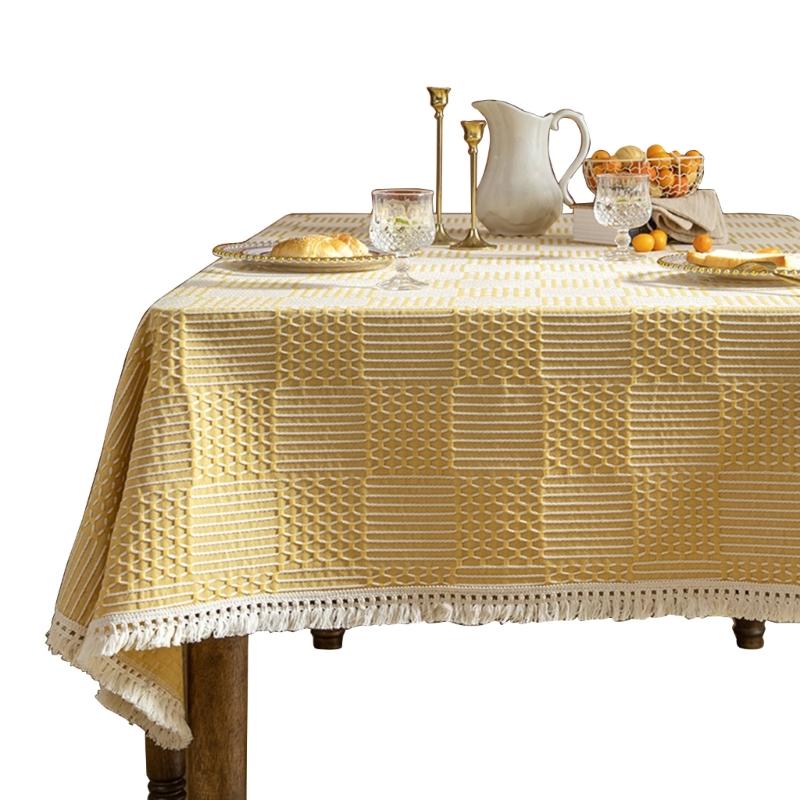 

Fringed Table Cover Stains Resistant Polyester Linen Texture Tablecloth Decors For Kitchen Dining Room Decorations жёлтый