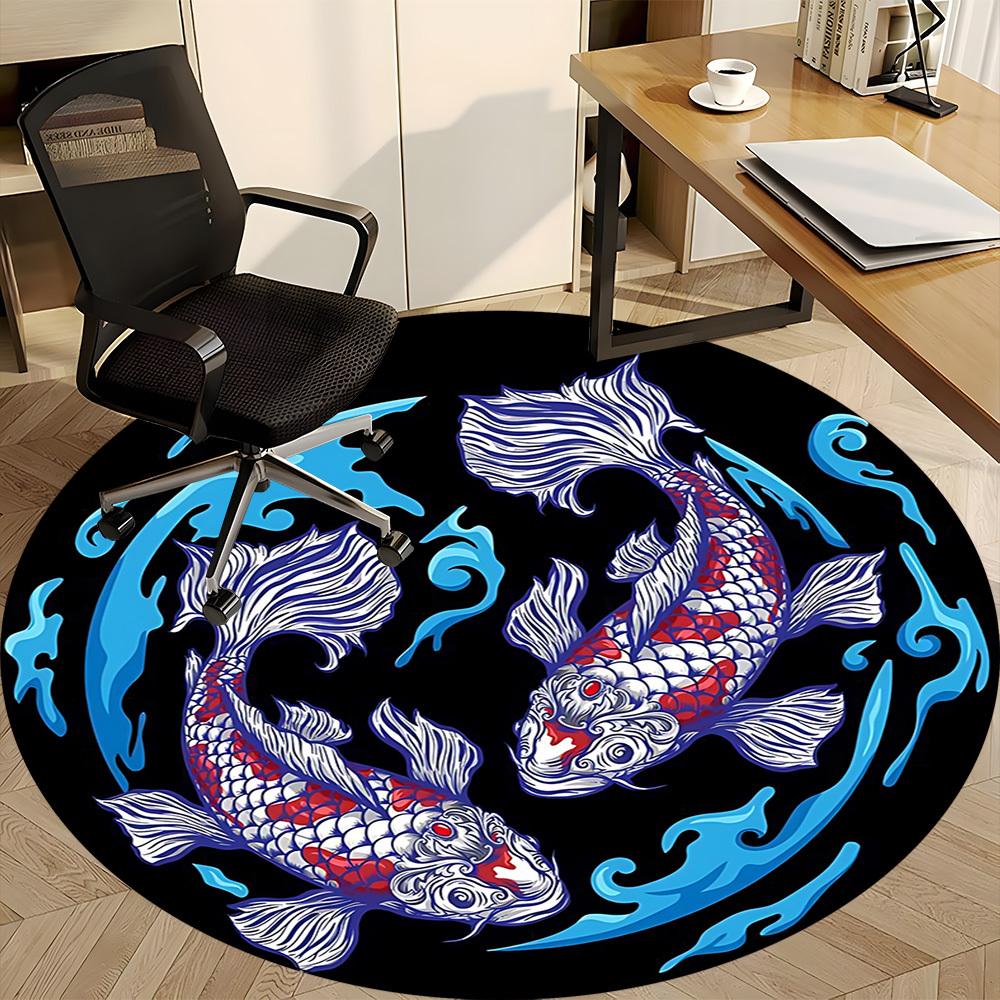 1pc Koi Fish Yin Yang Carpet, Round Non Slip Durable Large Size Office Carpet, Suitable for Office