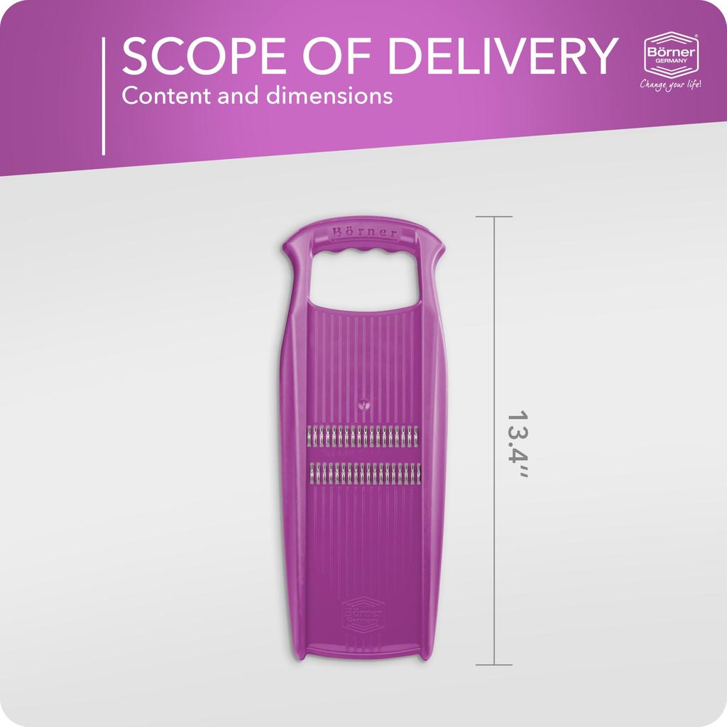 Julienne Slicer Roko PowerLine Purple Fruit Vegetable Mandolin Cutter with Premium Blade for Perfect Strips Börner &