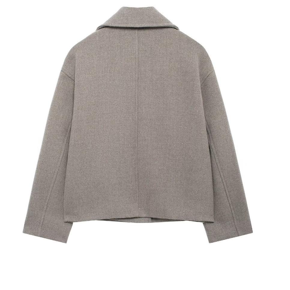 Women'S Double-Placket Wool-Blend Double-Breasted Short Coat