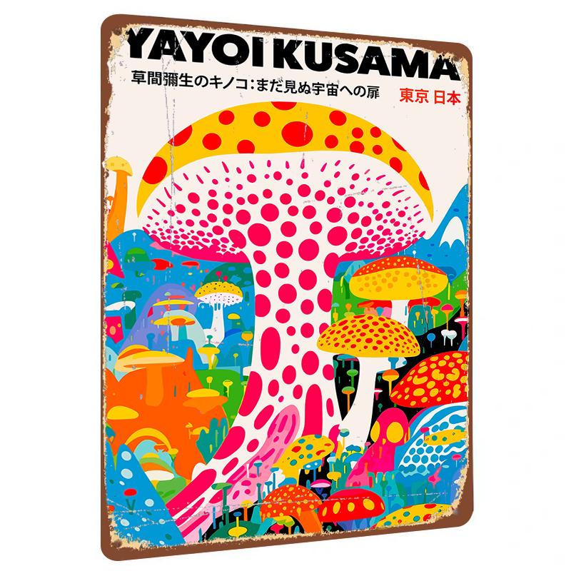 

Yayoi Kusama Inspired Polka Dot Mushroom Forest Metal Wall Art Modern Home Living Room Decor Hanging Ornament 20x30cm（7.8x11.8inch）