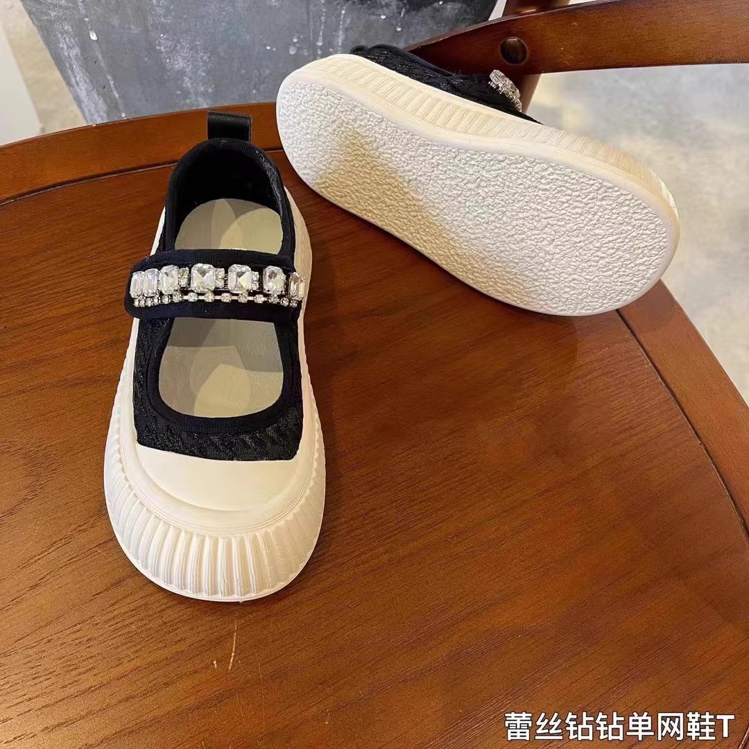 

Полотняні туфлі Мері Джейн для дівчинки Весняно-осінній сезон Нові мереживні туфлі з водяним діамантом для дівчинки на тарілці з одним рядком Взуття з однорядною сіткою з неглибоким ротом 37 чорний