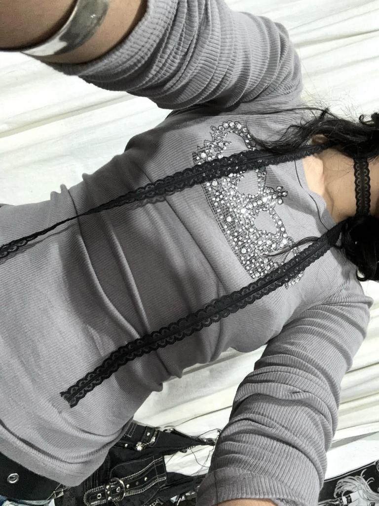 Crop Top Donna Stile Europeo/Americano Primavera/Estate 2025 Scollo a U Strass Vestibilità Slim