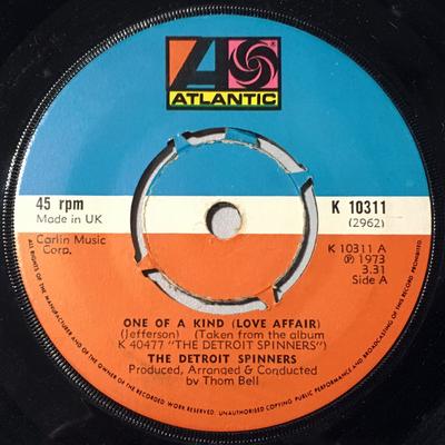 7inch Record SPINNERS - One Of A Kind (Love Affair) K10311 Atlantic 1973 UK Soul/Funk Used