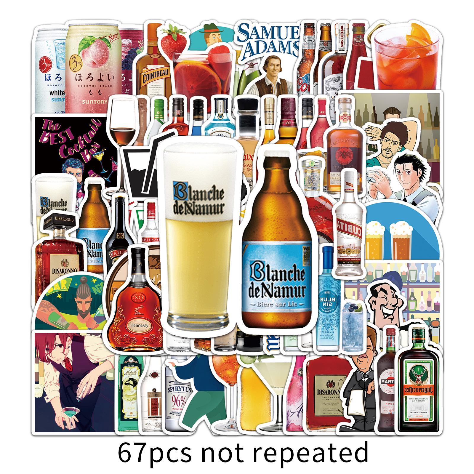 67 Unique Waterproof Graffiti Beer Bottle and Skateboard Stickers - Cartoon Bar Wall Suitcase Decals