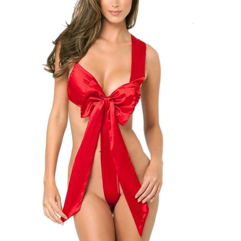 Weihnachten Sexy Dessous Frau Wildleder Rot Babydoll Nachtwäsche Exotische Unterwäsche Festival Bowknot Rückenfrei Bodysuit Weihnachtsgeschenke