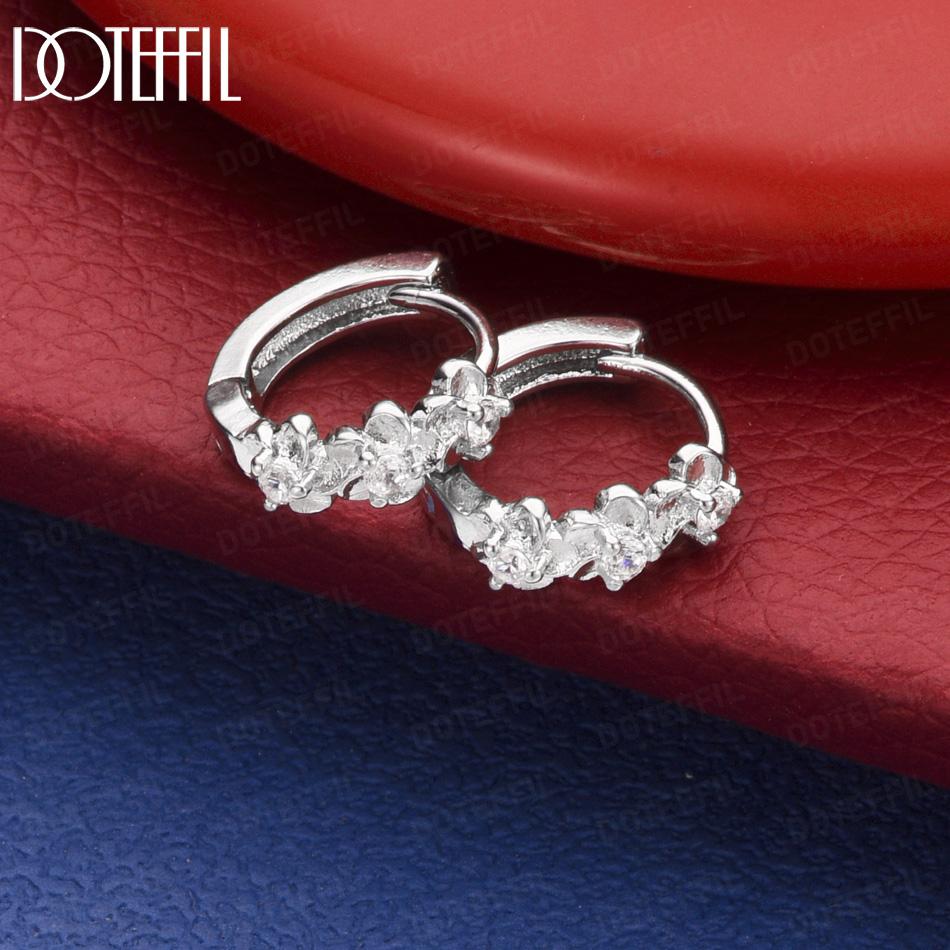 Beautiful AAA Zircon Flower Half Hoop Earrings in 925 Sterling Silver - Beautiful Wedding Jewelry