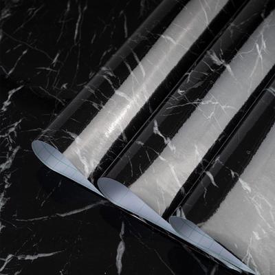 Adesivo in fogli di marmo TOTIO Carta da parati in stile marmo nero Adesivo per carta da parati rimovibile Foglio di rifacimento scuro 80CMx4M Lucido Spesso Impermeabile Antiolio Calore