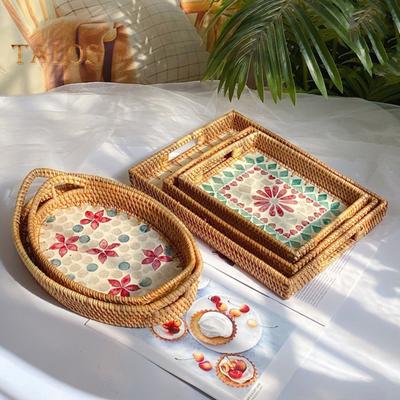 Wicker Fruit Tray No Burrs Tightly Woven Bright-colored Durable Enjoy Refreshments Wicker Fruit Plate for Hotel