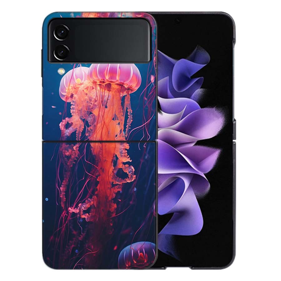 Enchanting Neon Jellyfish Coque For Samsung Z Flip7 6 Galaxy Case Shockproof Z Flip5 Z Flip3 4 5G Hard Cover Phone TPU PC Hard
