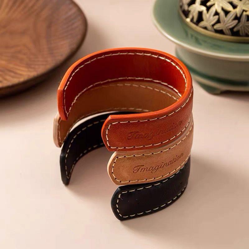 Leather Tooling Retro Vegetable Tanned Bracelet Leather Bracelet Open Half Bracelet Jewelry