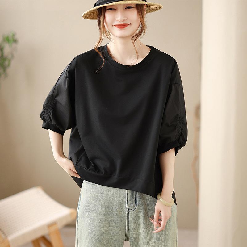 

Real Shot Summer T-Shirt: Stylish Design with Ruffled Sleeves and High-Low Hem One Size чёрный