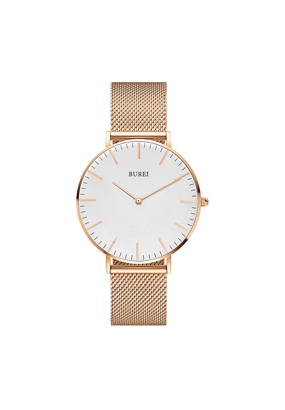

BUREI Analog Quartz Watch with Waterproof Mesh Stylish and Popular for Commuting and Slim and Lightweight Rose Stainless Women s Band, Casual, School,