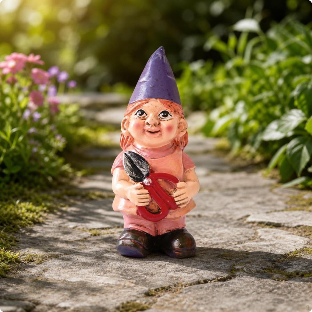 Garden Gnome Miniature Statue HandPainted Figurine for Potted Plants, Patio Red