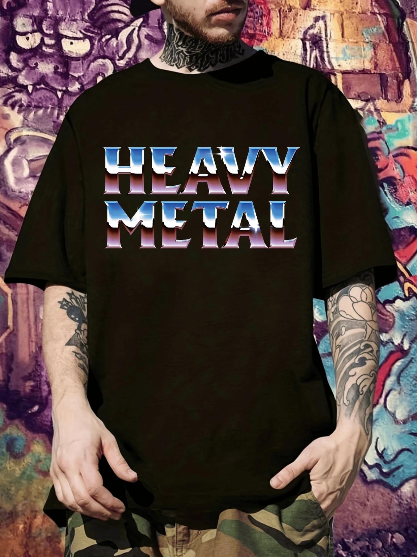 

Heavy Metal Graphic T-shirt - Black Casual Short Sleeve Tee with Bold HEAVY METAL Print L