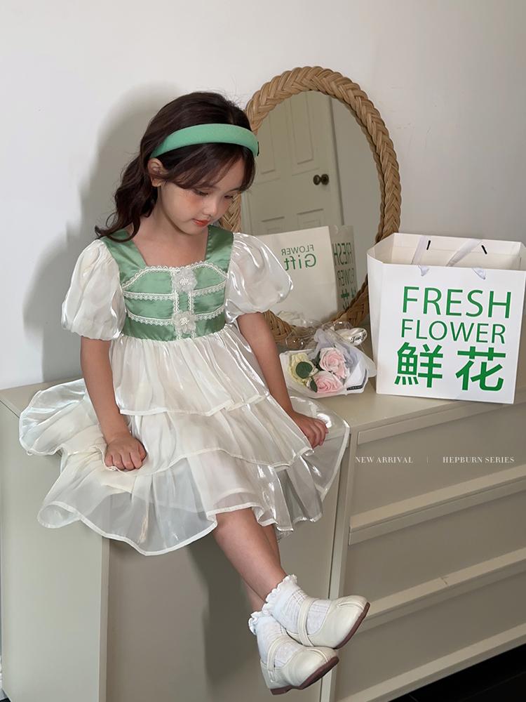 LUSON Children's Summer New Fresh Bubble Sleeve Princess Dress