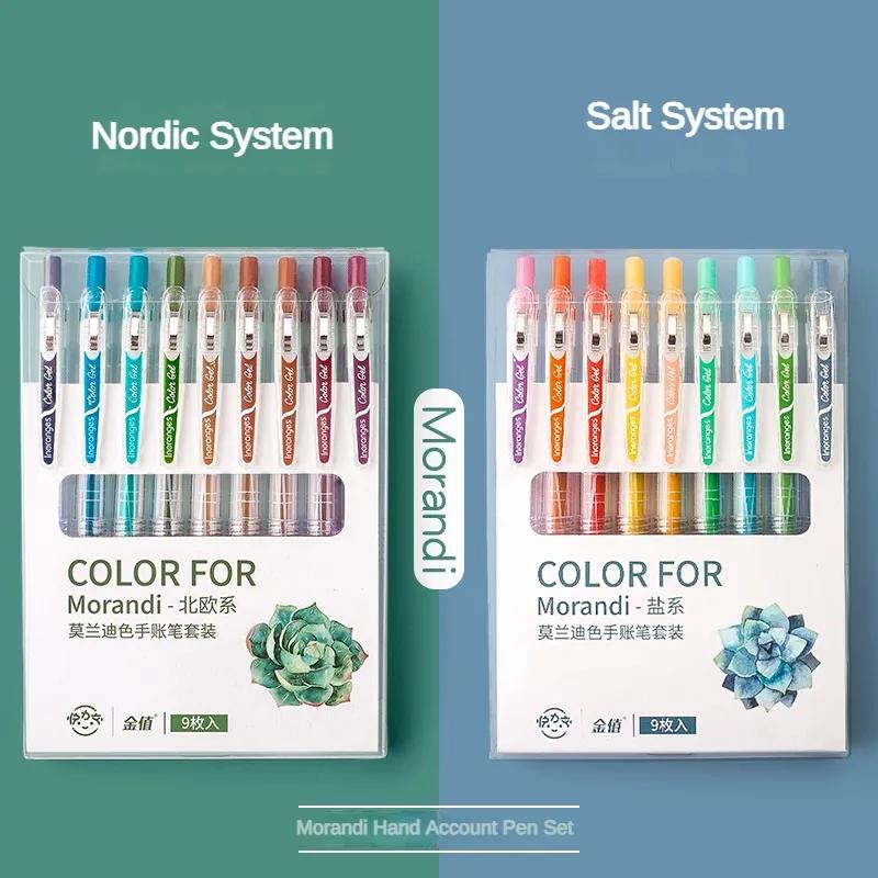 9/36 Color Morandi Gel Pen Set Press Type Color Ballpoint Pen 0.5mm Note-taking Hand Account Stationery Office School Supplies