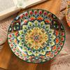 Round Bohemian Ceramic Plate Colorful Meal Dish Tableware Dinner Plate  Housewarming Gift