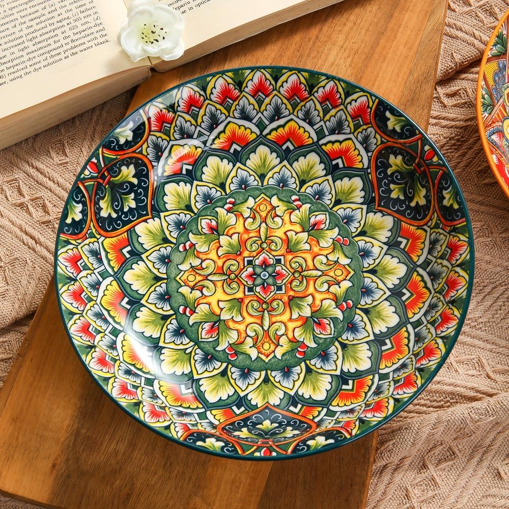 Round Bohemian Ceramic Plate Colorful Meal Dish Tableware Dinner Plate Housewarming Gift