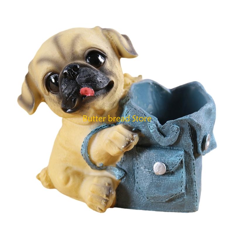 W89C Dog Pencil Cup Decorative Resin Pen Container Desktop Pen Organizers Case