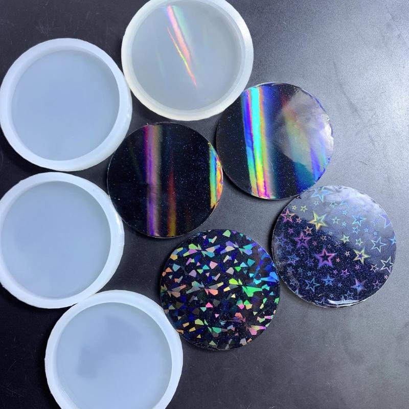 Holographic Resin Molds Silicone,Resin Coaster Molds Round Coaster Molds for Resin Casting,Epoxy Resin Mold for Cups Mat