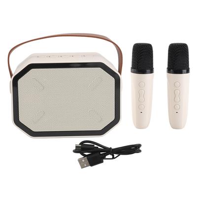 Karaoke Machine White Karaoke Speaker with 2 Wireless Microphone Handheld Dazzling Lights Karaoke