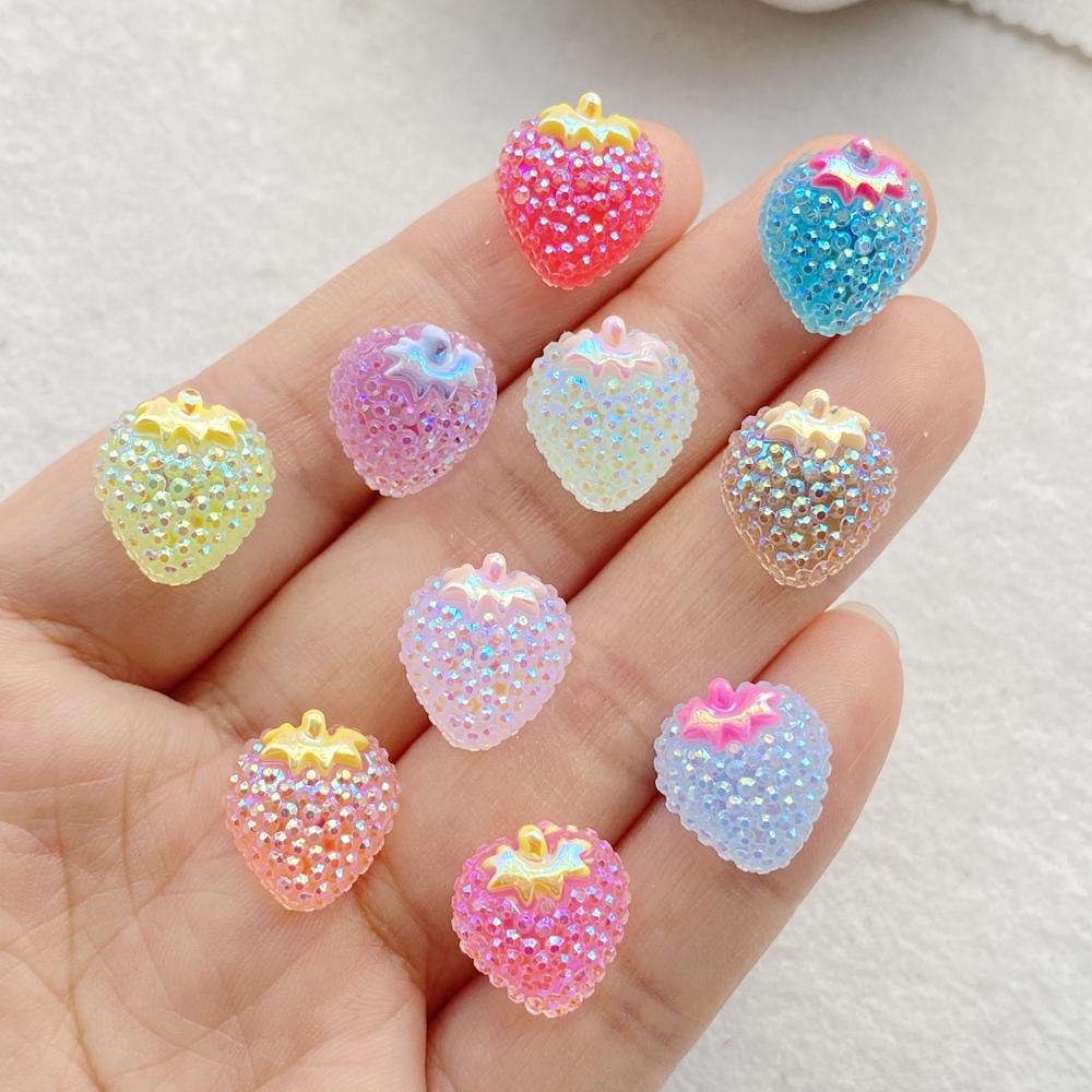 30pcs Glitter Resin Colorful Mini Cute Strawberry Nail Art Flatback Rhinestone Applique DIY Wedding Scrapbook Decor Craft