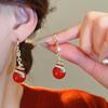 Red Bow Coin Purse Earrings: Silver Needle Retro Snake Lock Studs, New Year High-End Ear Jewelry.