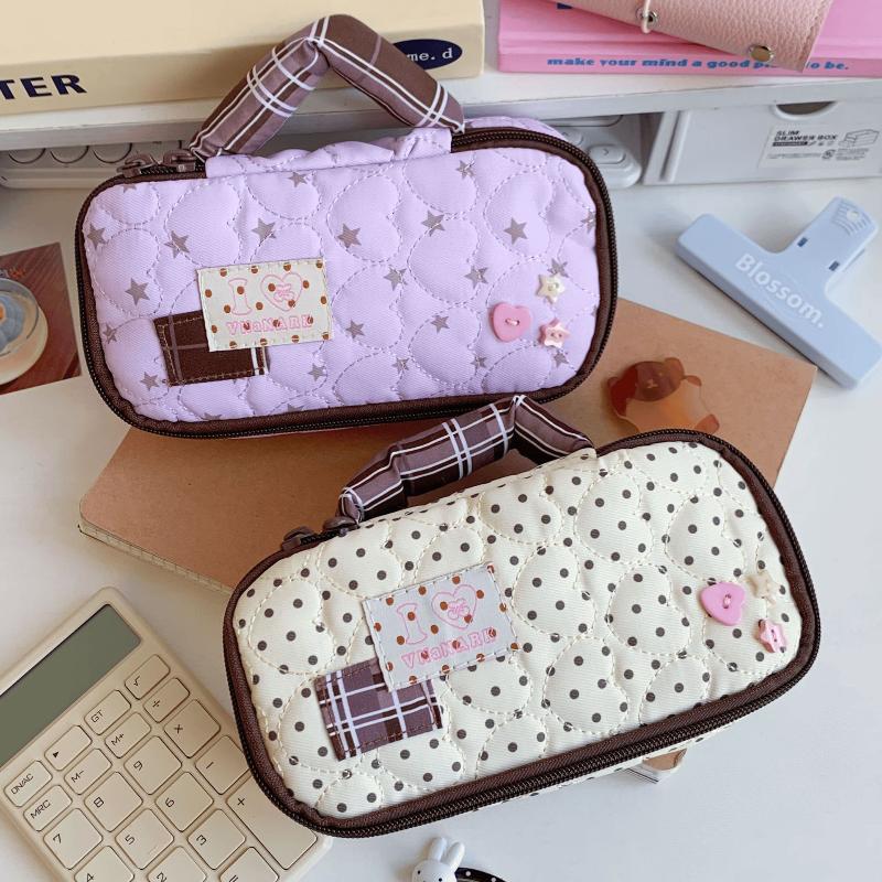 Heart Shaped Handle Pencil Case Cute Ins Style Student Pen Bag Large-Capacity Stationery Storage Bag Makeup Bag