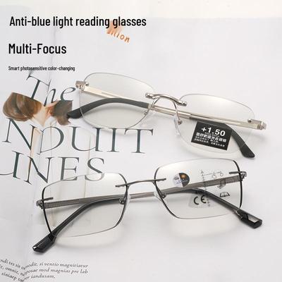 Herren Randlose Bifokale Photochrome Lesebrille mit Blaulichtfilter und Smart Zoom Technologie